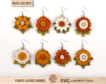 Floral Earrings SVG Laser Cut File: Boho Flower Design (Digital Download)