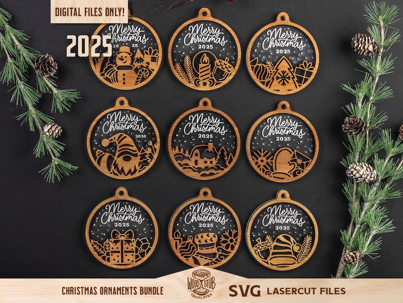Christmas Ornaments SVG, Family Ornament SVG, Christmas svg bundle, Christmas Glowforge, Ornaments svg, Glowforge svg image 1