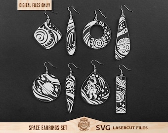 Space Earrings SVG, Space Earrings, Earrings SVG, Saturn earrings svg, Planet Earrings, Glowforge svg, Laser cut file
