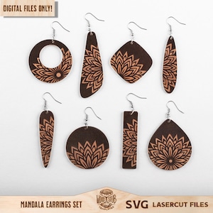 Orecchini Mandala SVG, Mandala Dangles, Orecchini SVG, Orecchini fiore SVG, Orecchini a goccia SVG, Mandala SVG, Glowforge SVG, File tagliato al laser