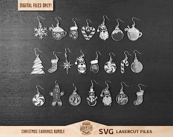 Pendientes de Navidad SVG, Paquete de pendientes de Navidad, Navidad SVG, Paquete SVG de Navidad, Paquete de Navidad svg, Glowforge svg