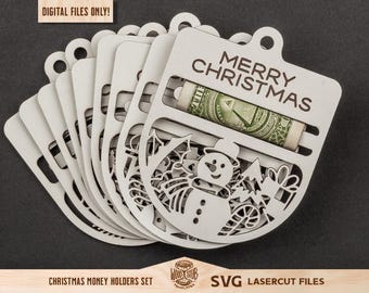 Christmas Money Holder SVG, Cash Gift Holder Ornament Laser Cut Files, Merry Christmas Money Card Glowforge xTool