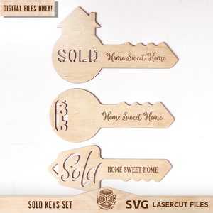 Verkochte sleutel SVG, makelaar SVG, Glowforge verkochte sleutel, nieuwe huissleutel, onroerend goed, makelaar verkochte sleutel, Glowforge SVG, Lasergesneden bestand, commercieel gebruik