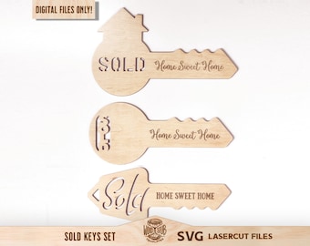 Llave vendida SVG, Agente inmobiliario SVG, Llave vendida Glowforge, Nueva clave de inicio, Bienes raíces, Llave vendida por agente inmobiliario, Glowforge svg, Archivo cortado con láser, Uso comercial