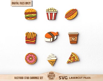 Fast Food Earrings SVG, Burger Earrings SVG, Stud Earrings SVG, Donut Earrings svg, Hot dog earrings svg, Pizza earrings svg