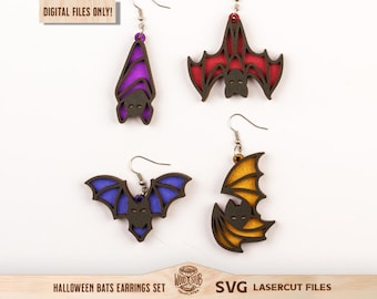 Halloween Bat Earrings svg, Halloween Earrings svg, Halloween svg, Spooky Earrings svg, Earrings Glowforge, Glowforge svg, Laser cut file