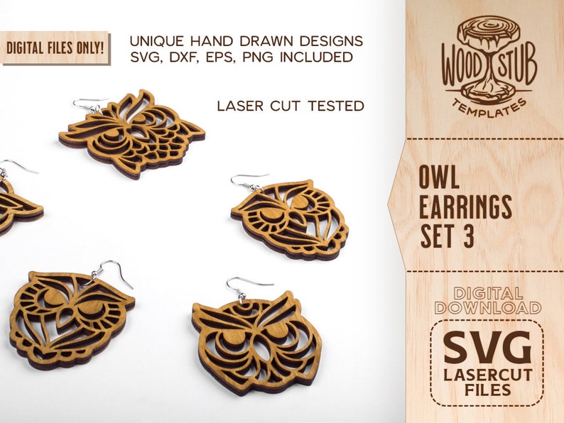 Owl Earrings SVG Earrings SVG Animal Earrings SVG Owl Svg - Etsy
