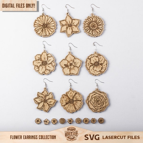 Flower Earrings SVG, Earrings SVG, Hanging Earrings SVG, Flower Earring Stud svg, Glowforge svg, Laser cut file, Commerial Use
