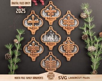 Familie Ornament SVG, Weihnachten SVG, Weihnachtsverzierungen SVG, Weihnachten Laser-Datei, Weihnachten Glowforge, Ornamente svg, Glowforge svg