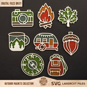 Aimants d'extérieur SVG, SVG d'extérieur, fichier laser de camping, fichier laser d'extérieur, camping Glowforge svg, svg Glowforge, fichier découpé au laser