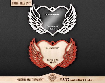 SVG conmemorativo, Adorno conmemorativo, Regalo conmemorativo, Archivo láser conmemorativo, SVG Glowforge, Archivo cortado con láser, Alas de ángel