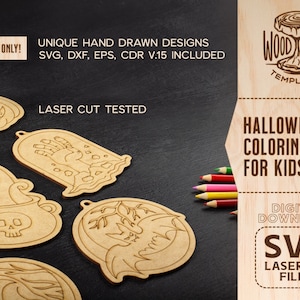 Puede incluir: Un conjunto de seis recortes de madera con tem&aacute;tica de Halloween para que los ni&ntilde;os coloreen. Los recortes incluyen una calabaza, un caldero, un fantasma, un murci&eacute;lago, una mano que sale de una tumba y un &aacute;rbol espeluznante. Los recortes est&aacute;n cortados con l&aacute;ser y listos para ser pintados.