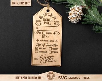 North Pole SVG, Christmas SVG, North Pole Tag, Delivery Tag SVG, Christmas Glowforge, Present Tag svg, Glowforge svg, Laser cut file