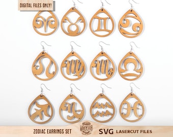 Zodiac Earrings SVG, Laser Cut File (Digital Download)