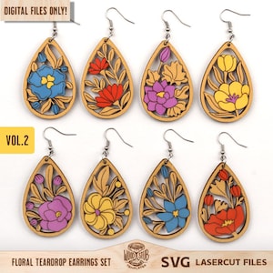 Floral Earrings svg, Earrings svg, Boho Earrings svg, Hanging Earrings svg, Flowers earrings svg, Glowforge svg, Laser cut file