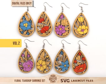 Floral Earrings svg, Earrings svg, Boho Earrings svg, Hanging Earrings svg, Flowers earrings svg, Glowforge svg, Laser cut file