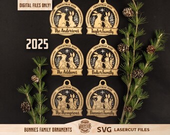 Bunny Family Christmas Ornament SVG Laser Cut Files (Digital Download)