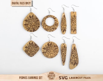 Floral Earrings SVG, Peonies Earrings SVG, Earrings SVG, Flower earrings svg, Earrings Glowforge svg, Glowforge svg, Laser cut file