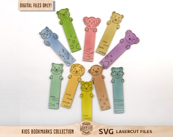 Zakładki dla dzieci svg, Zestaw zakładek SVG, Zakładka SVG, Plik zakładek laserowych, Glowforge svg, Plik wycinany laserowo