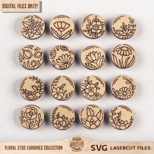 Floral Earrings SVG, Stud Earrings SVG, Flower earrings svg, Earrings Glowforge svg, Earrings svg, Laser cut file