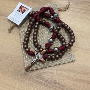 Paracord Rosary - Burgundy and Antique Copper - Metal Beads