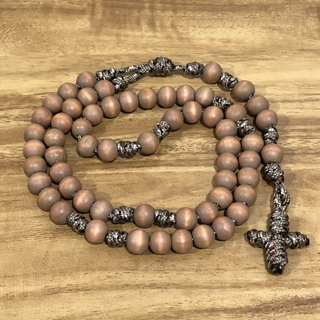 Paracord Rosary Wood and Desert Camo Wood Beads Etsy