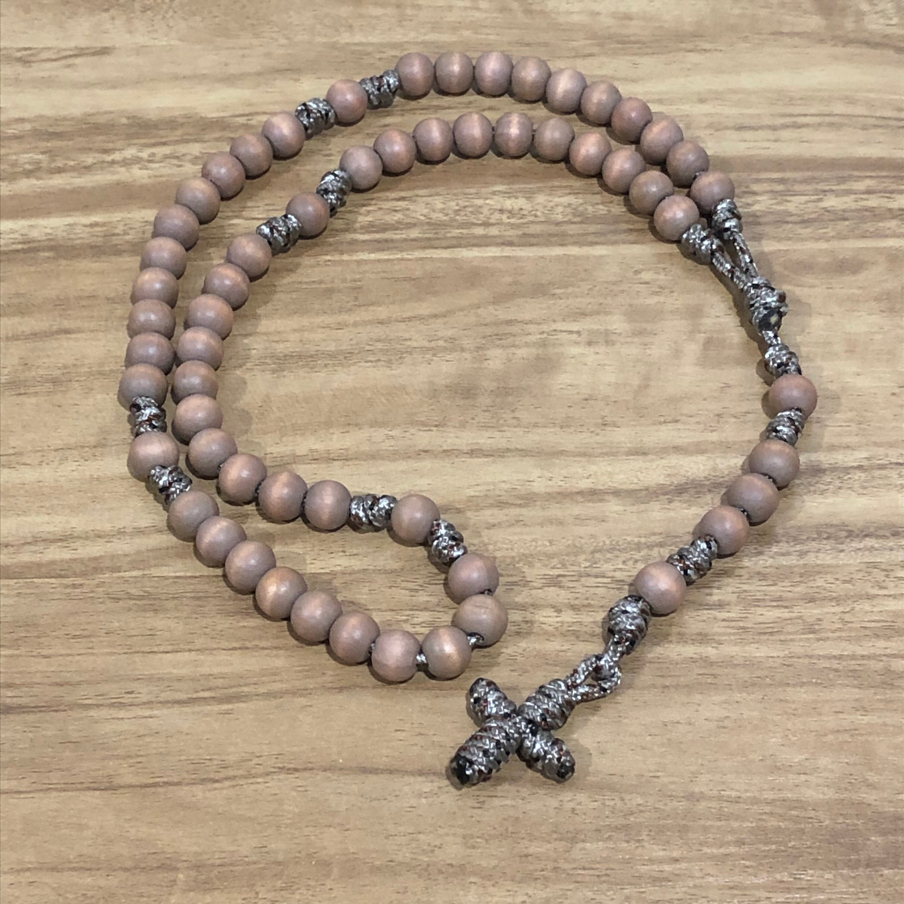 Paracord Rosary Wood and Desert Camo Wood Beads Etsy