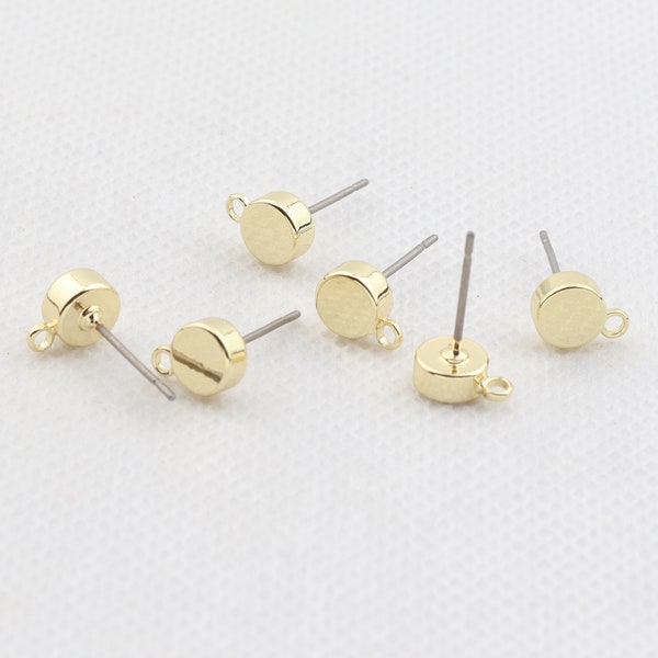 Gold plated brass earring post -Brass earring charms-Coin shape earring connector-earring pendant-earring  findings jewelry supply BR1081
