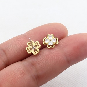 Brass zircon minimalist ear stud-Brass earring charms-Special shape earring connector-earring pendant-Brass earring findings BR1411