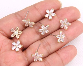 Brass Zircon Earring Post -Brass earring charms-flower shape earring connector-earring pendant-Brass earring  findings-jewelry supply BR0446
