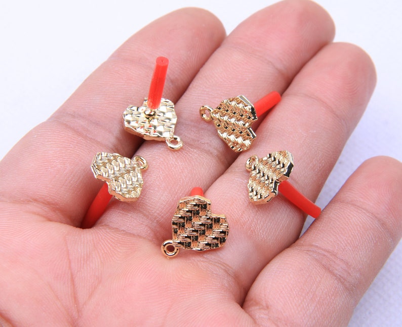 Gold Heart Earring Charms: Sterling Silver Post, Alloy Pendant (12mm) image 1