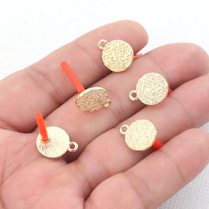 Gold Plated Coin Earring Posts: Alloy Earring Charms (14mm)