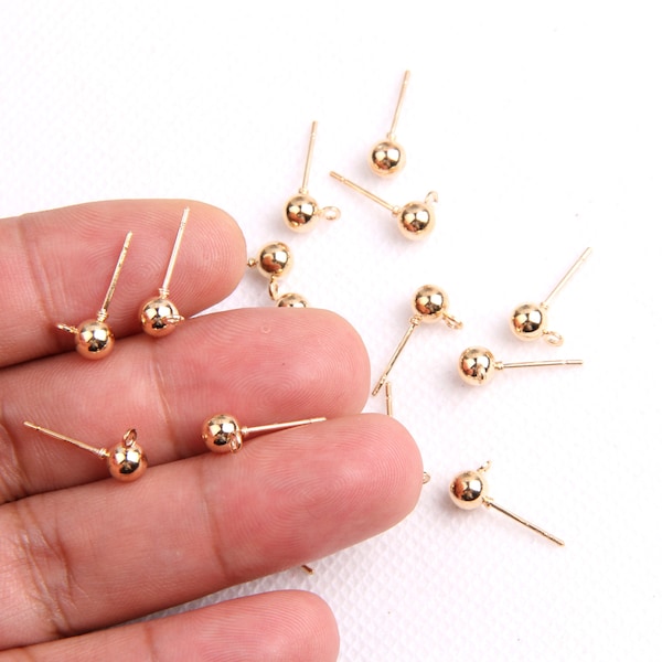 Gold plated brass earring post -Brass earring charms-ball shape earring connector-earring pendant-earring  findings jewelry supply BR0024
