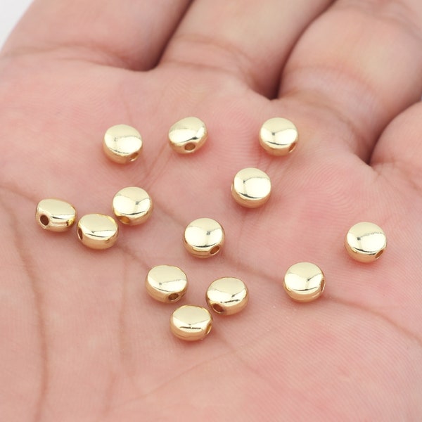 16K gold plated alloy  bead, Nickel free metal ball, Metal fittings flat bead, Color preserving 16K brass flat bead, 6mm Hole 1.5mm, BR1135