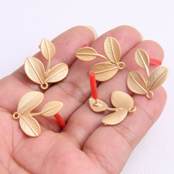 Gold plated alloy earring post -Alloy earring charms-Leaf shape earring connector-earring pendant-earring  findings jewelry supply BR0255