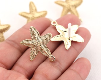 Gold Plated Starfish Earring Charms: Alloy Earring Posts (25mm*30mm)