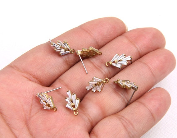 Brass Zircon Earring Post -Brass earring charms-ball shape earring connector-earring pendant-Brass earring  findings jewelry supply BR0418