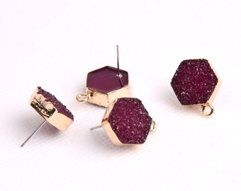 Resin earring post-Earrings charm-resin earrings-earrings accessories-earrings pendant-earrings connector-Hexagonal shape earrings RB0214