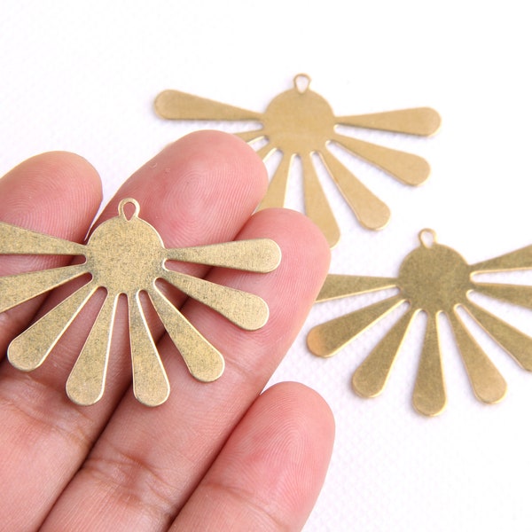 Raw brass earring pendant-Brass earring charms-Fan shape earrings-earring connector-Geoometrical shape findings-Jewelry supply BR0029