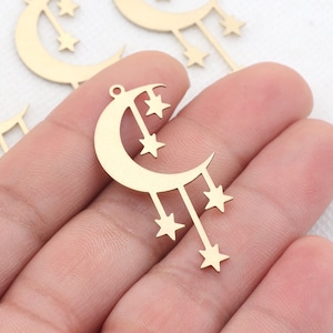 Brass earrings-Earring copper accessories-Earring connector-Brass earring charm-Earring pendant-Brass jewelry-Moon shape earring BR1188