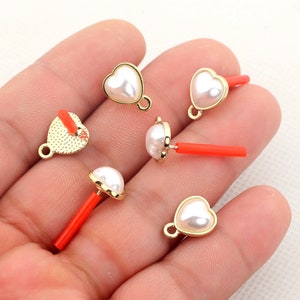 Gold plated alloy earring post-Alloy earring charms-Heart-shaped pearl earring connector-earring pendant-earring findings jewelry BR1404