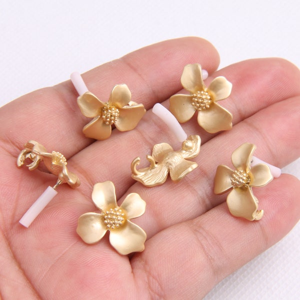 Gold plated alloy earring post -Alloy earring charms-Flower shape earring connector-earring pendant-earring  findings jewelry supply BR0268