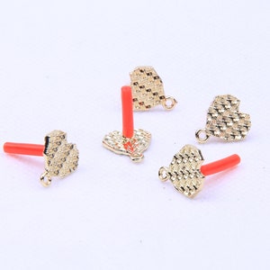 Gold Heart Earring Charms: Sterling Silver Post, Alloy Pendant (12mm) image 3