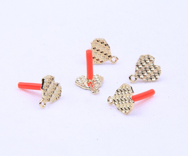 Gold Heart Earring Charms: Sterling Silver Post, Alloy Pendant (12mm) image 3