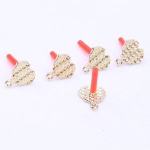 Gold Heart Earring Charms: Sterling Silver Post, Alloy Pendant (12mm) image 2