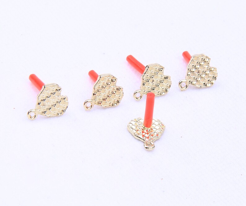Gold Heart Earring Charms: Sterling Silver Post, Alloy Pendant (12mm) image 2