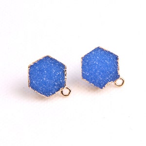 Resin earring post-Earrings charm-resin earrings-earrings accessories-earrings pendant-earrings connector-Hexagonal shape earrings RB0215 image 2