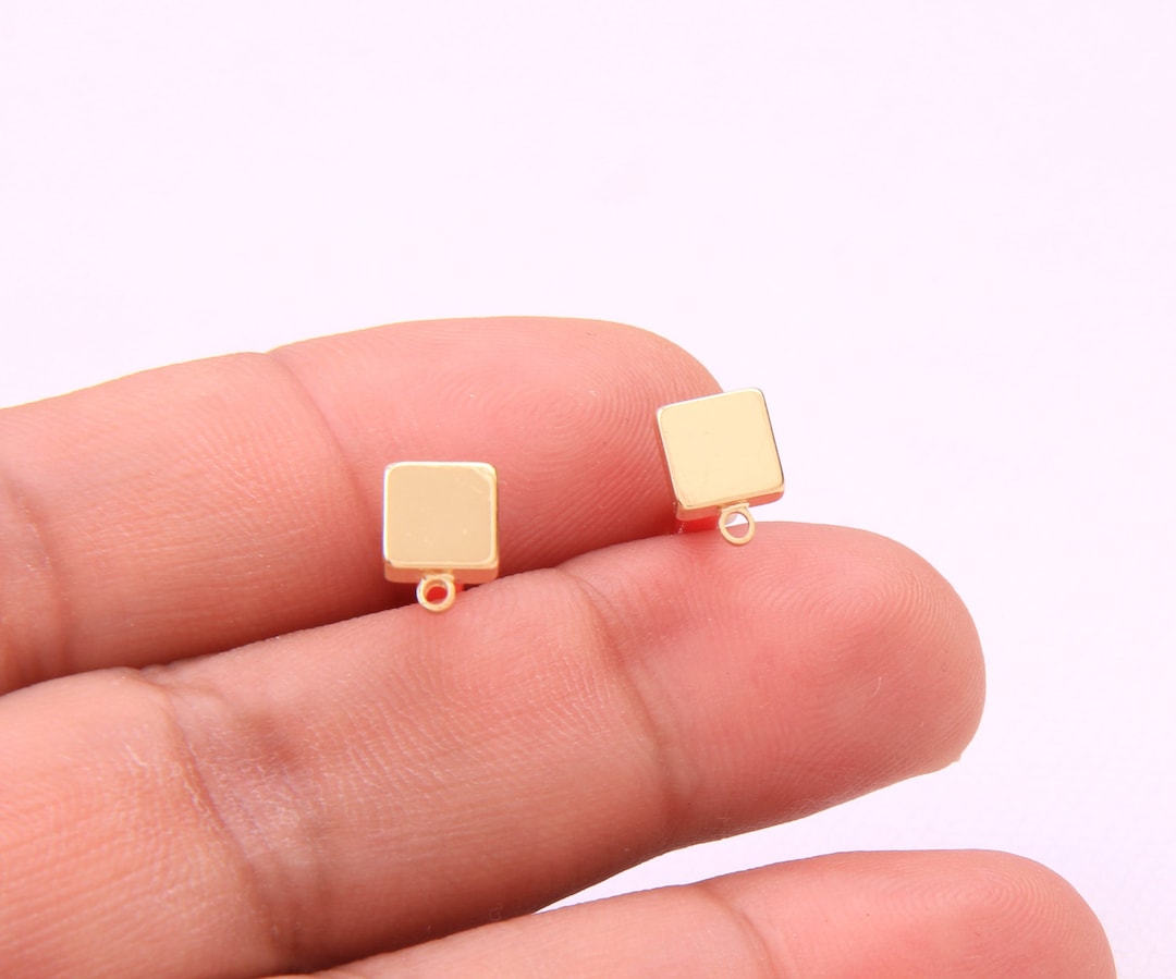 Gold Plated Brass Earring Postbrass Earring Charmssquare Shape
