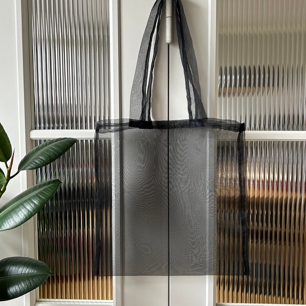 Bolsa de organza negra, bolsa transparente para compras