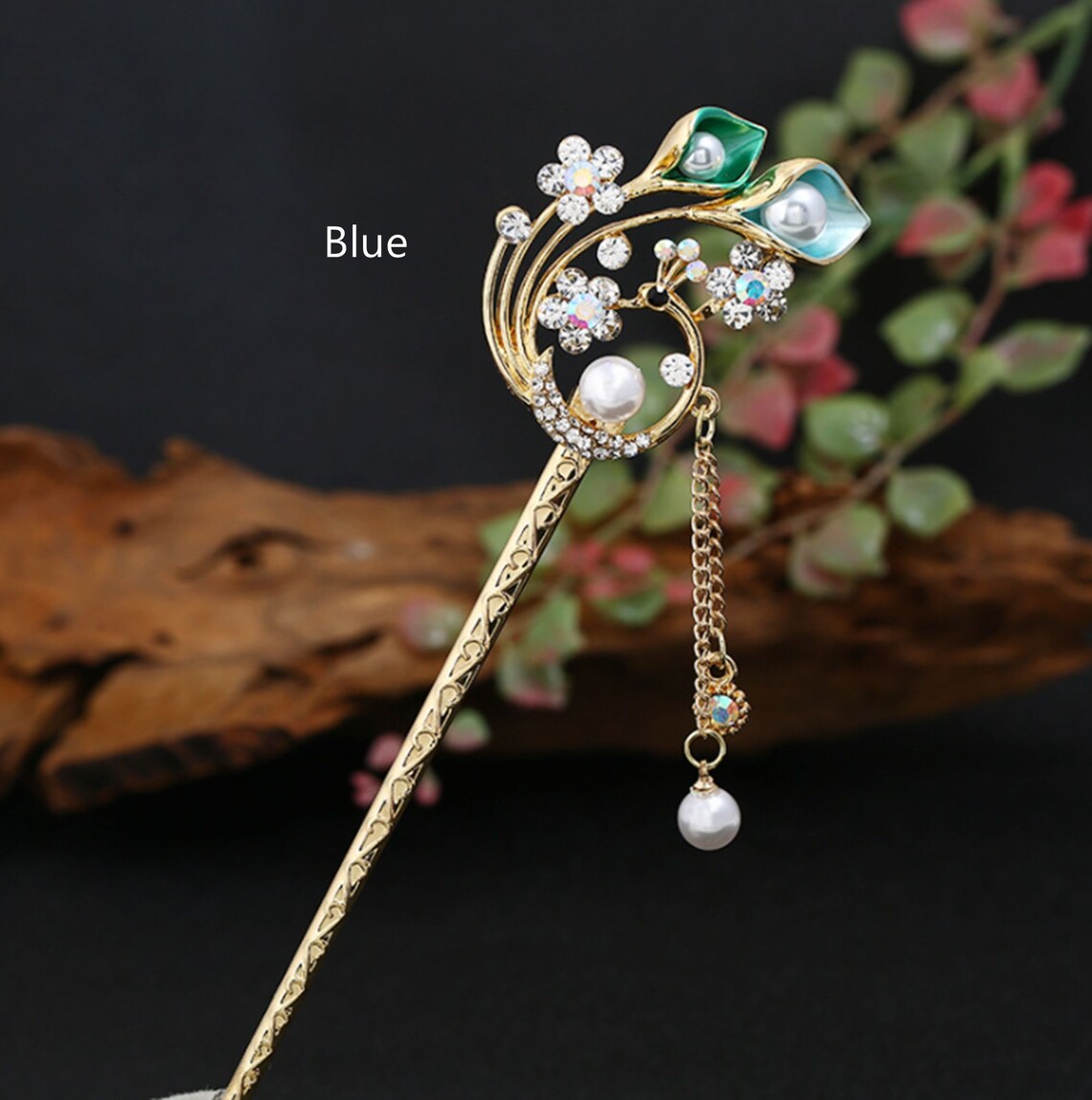 Gold Hair Stick Hair Fork Tassel Hair Pins Peacock Plume Bun Etsy